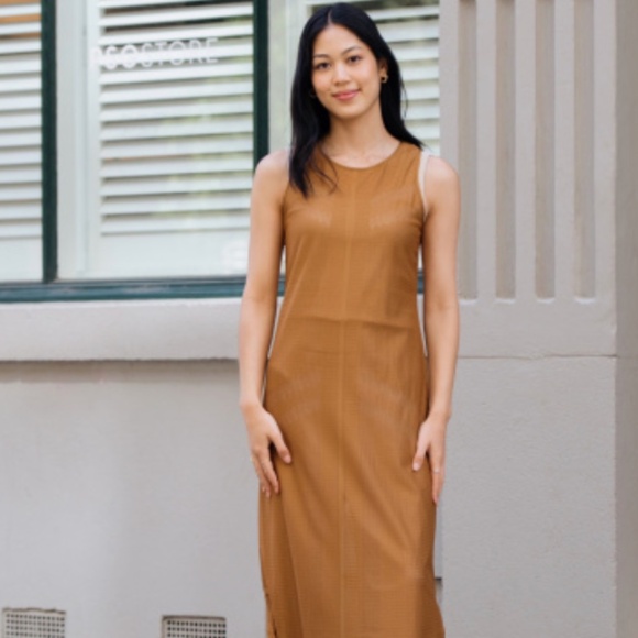 UNIQLO x MAME KUROGOUCHI Mesh Sleeveless Long Dress Brown Size M Sheer Fit NWT - Picture 2 of 10